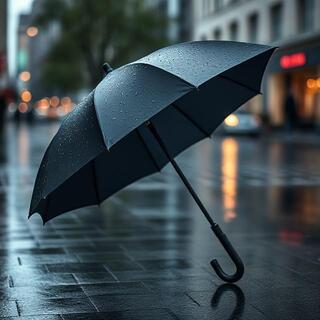 Urban capsule umbrella on a rainy crosswalk