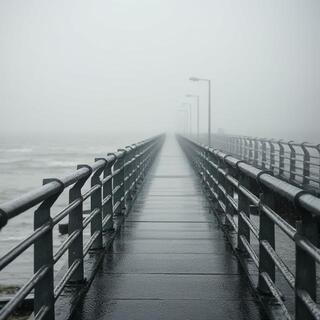 Kochi jetty walkway with spray and mist
