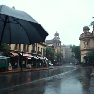 Mumbai Fort street during a sudden downpour