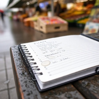 Busy market street under rain