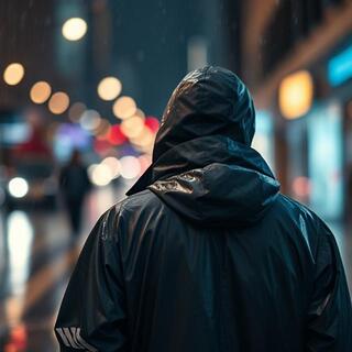 Raincoat on a lively market street