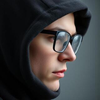 Tight hood pulled close to face