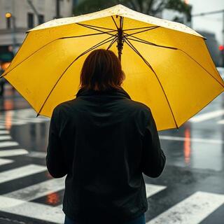 Portrait with yellow umbrella near crossing