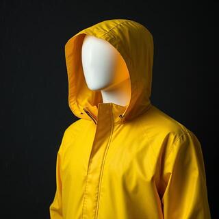 Yellow hooded raincoat with sealed seams